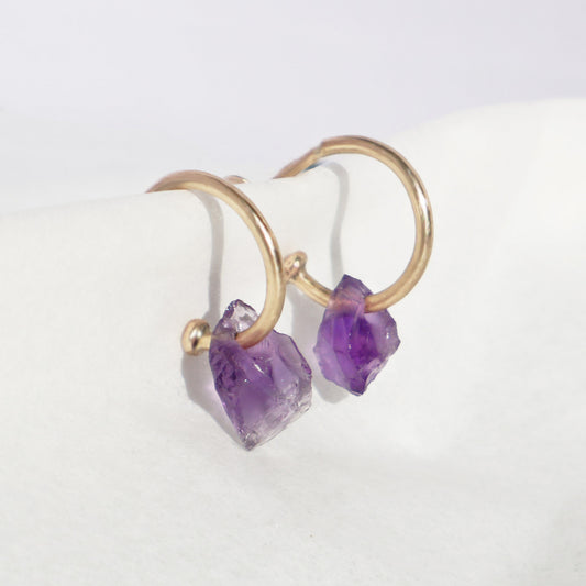 Amethyst Hoops - 9ct Gold