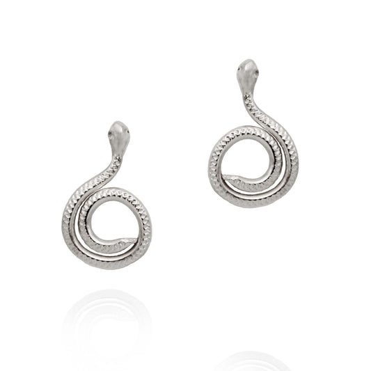 Hild Spiral Snake Earrings - Silver